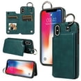 thumbnail image 1 of Feishell for iPhone XS/X Back Flip Wallet Case with ID Credit Card Slots & Metal Ring, Premium PU Leather Shockproof Magnetic Buckle Flip Kickstand Phone Case for Women Men,Green, 1 of 10