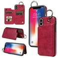 thumbnail image 1 of Feishell for iPhone XS/X Back Flip Wallet Case with ID Credit Card Slots & Metal Ring, Premium PU Leather Shockproof Magnetic Buckle Flip Kickstand Phone Case for Women Men,Red, 1 of 10