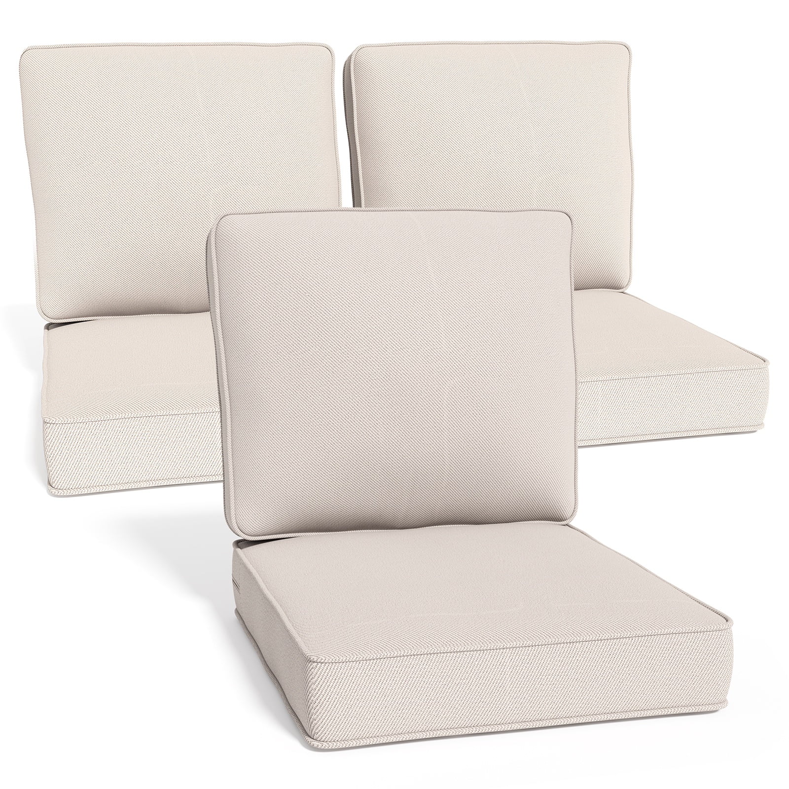 Feishominoo 23" x 24" x 4" Outdoor Back and Seat Cushions Set of 3, 6-Piece Replacement Deep Seating Cushions for Patio Furniture, Beige