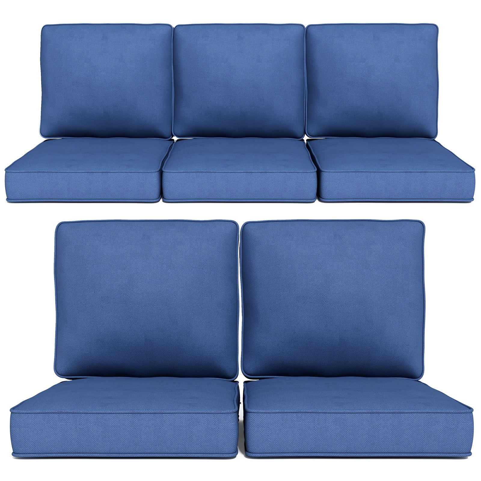 Feishominoo 23" x 24" x 4" Outdoor Back and Seat Cushions Set of 5, 10-Piece Replacement Deep Seating Cushions for Patio Furniture, Blue