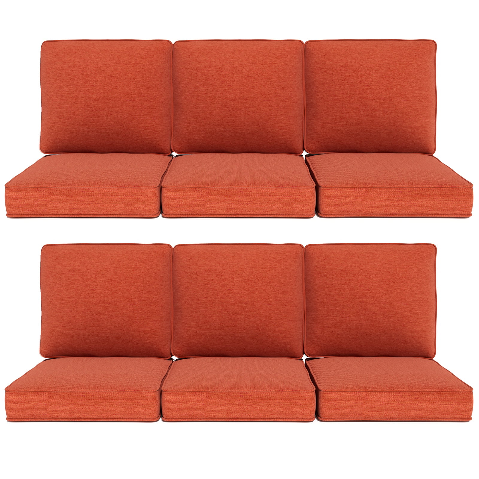 Feishominoo 23" x 24" x 4" Outdoor Back and Seat Cushions Set of 6, 12-Piece Replacement Deep Seating Cushions for Patio Furniture, Brick Red
