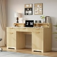 thumbnail image 1 of Feishominoo 59" Executive Computer Desk with File Cabinets and Storage Drawers, Modern Home Office Writing Desk with Power Outlets and Monitor Stand, Oak, 1 of 10