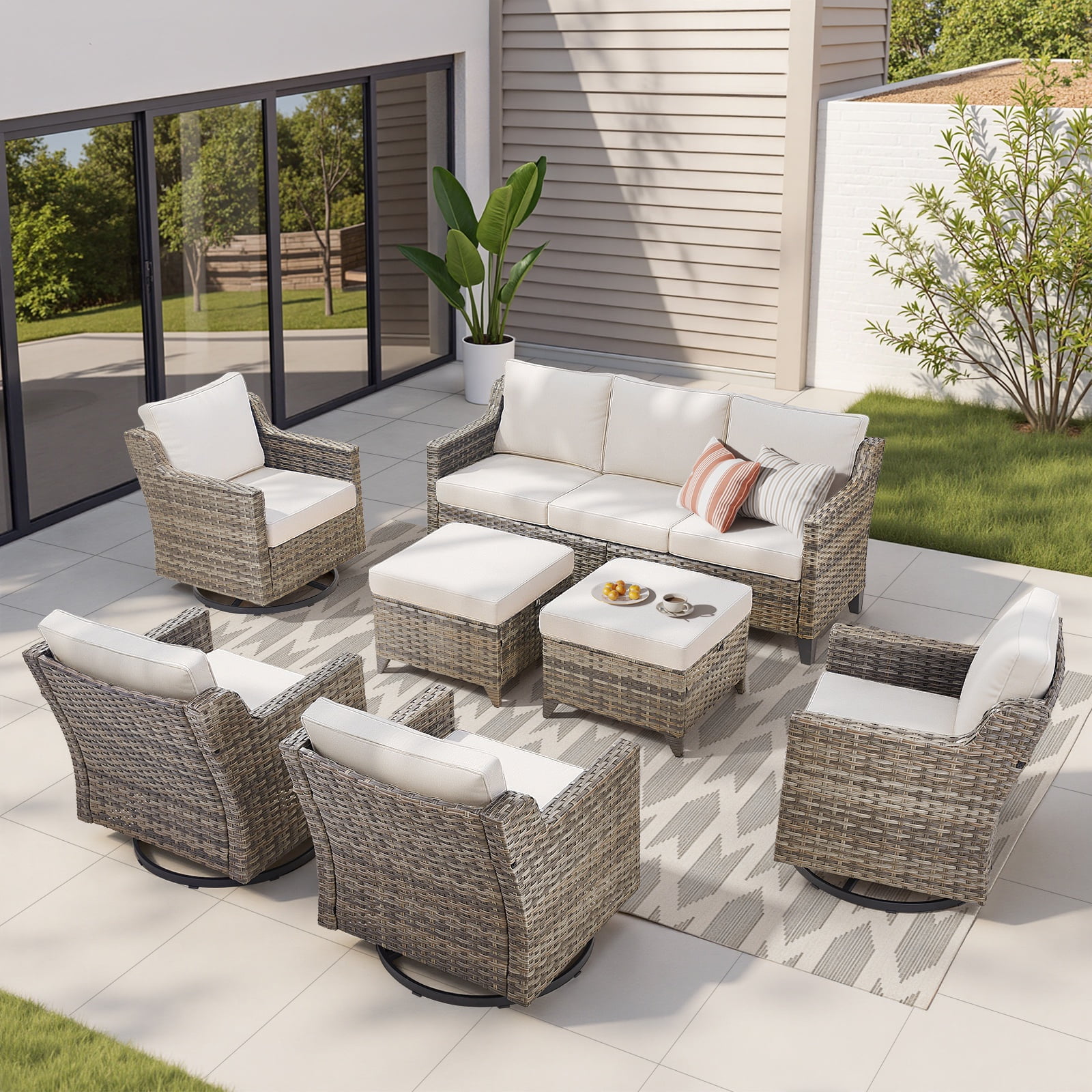 Feishominoo Patio Swivel Rocker Chairs Sofa Set of 7 - All-Weather PE ...