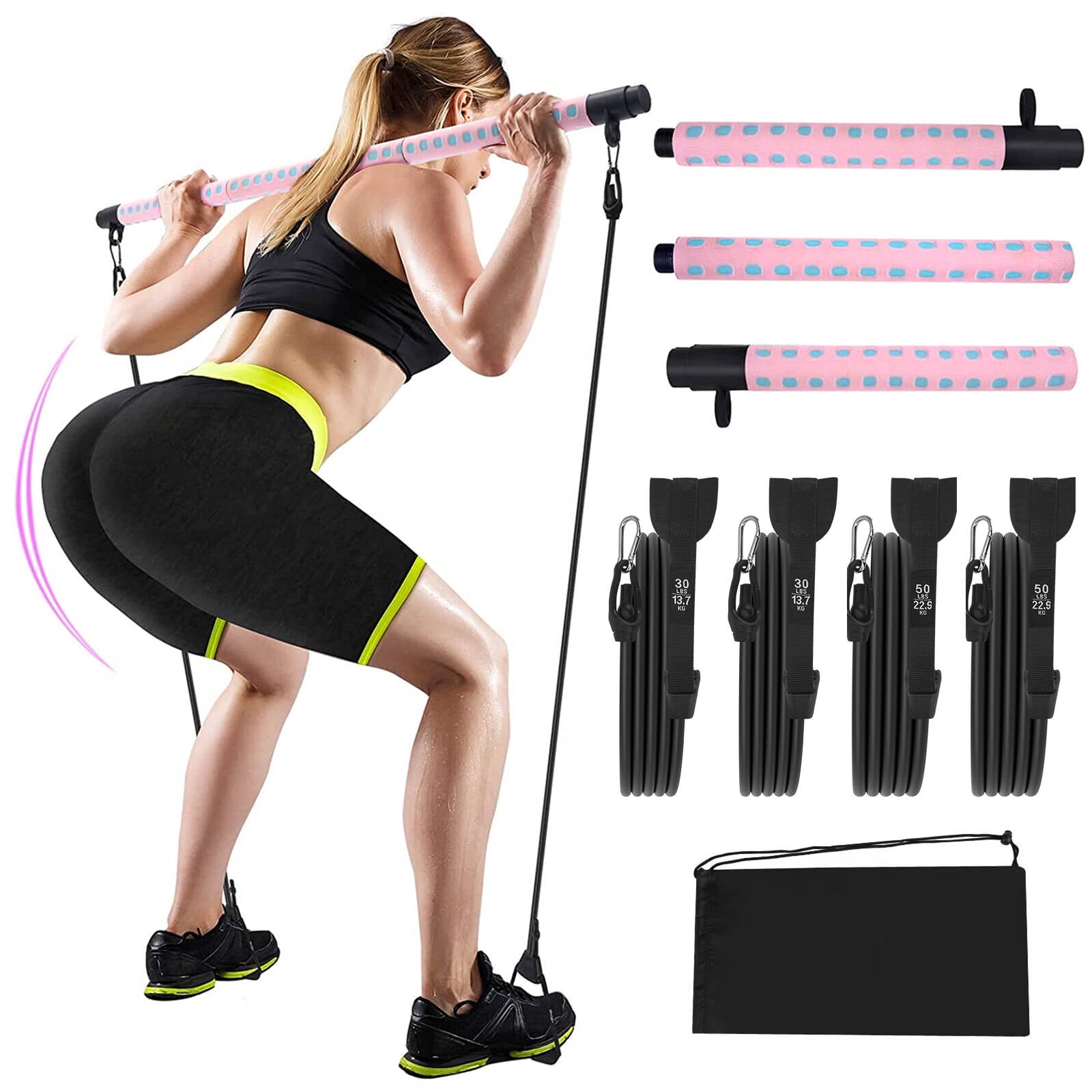 Feisi Sport Adjustable Pilates Bar Kit with 4 Resistance Bands