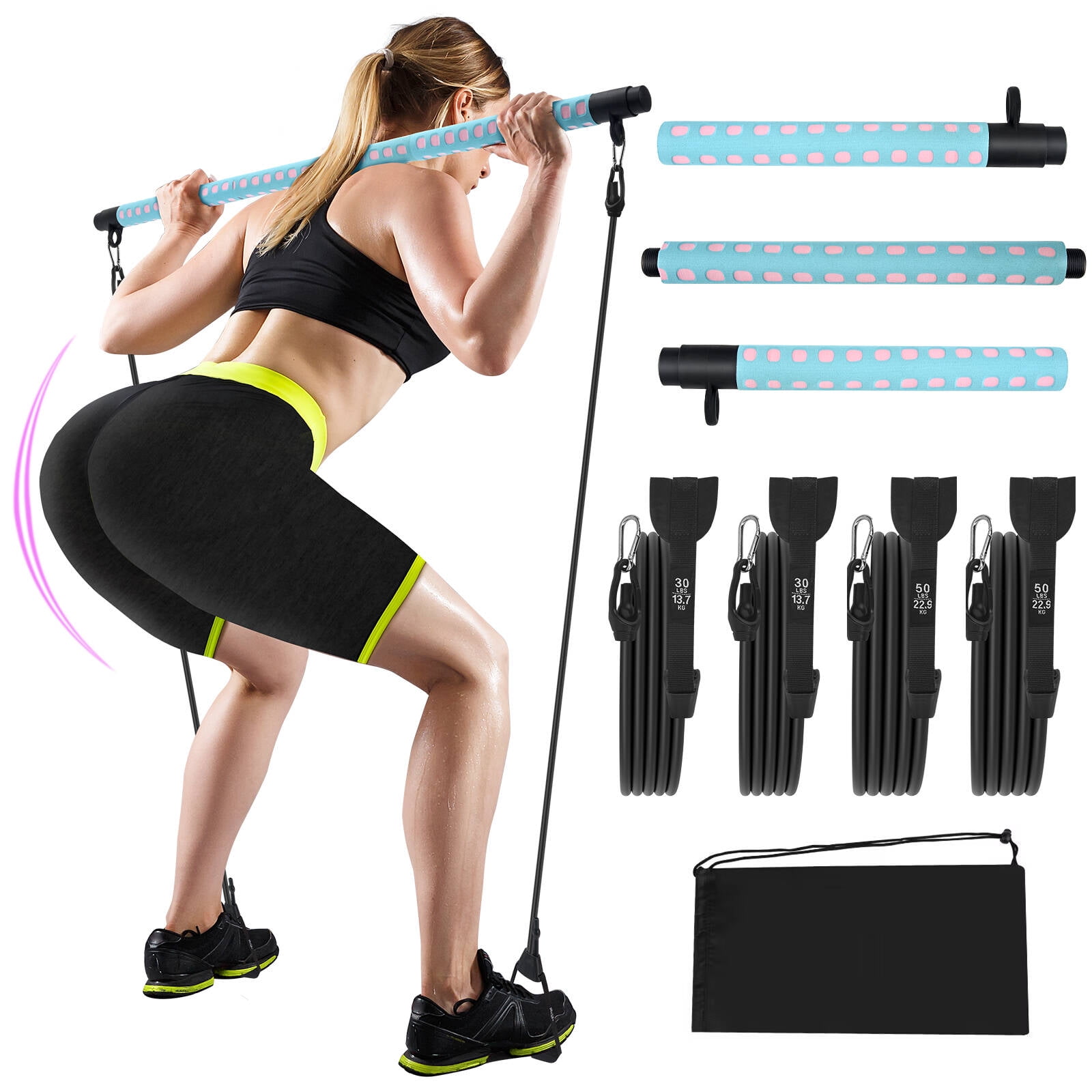 Feisi Sport Adjustable Pilates Bar Kit with 4 Resistance Bands, Portable Pilates  Bar Stick for Home Workout, Adjustable Pilate Bar for Gym Fitness 