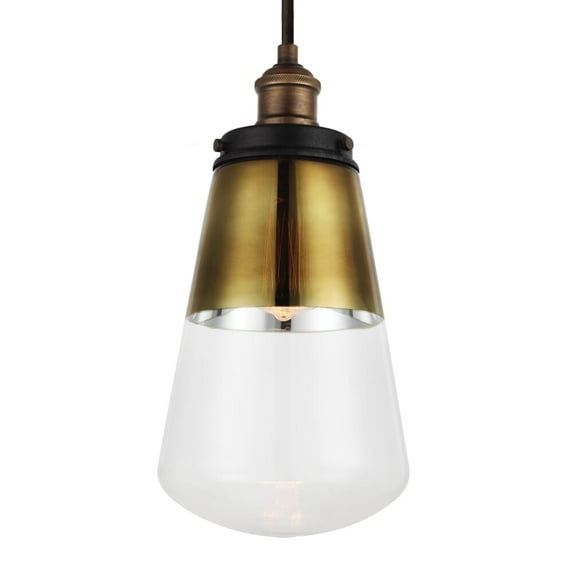 Feiss P1372PAGB/DWZ Waveform 1-Light Mini-Pendant in Painted Aged Brass / Dark Zinc