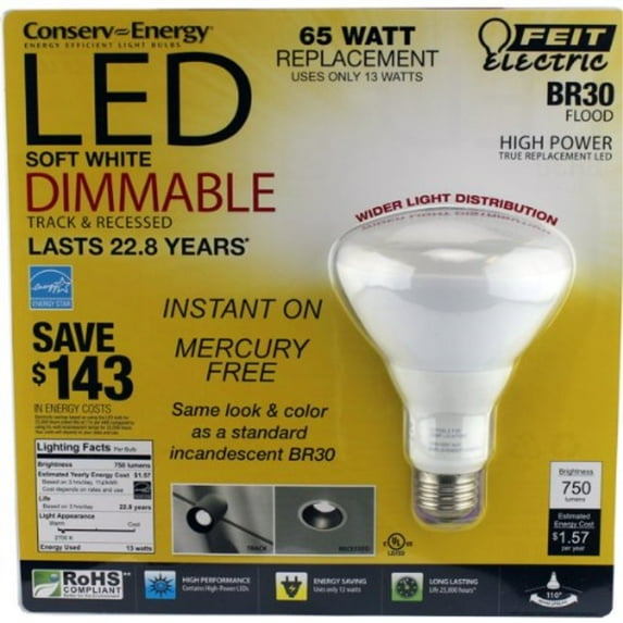 Feit 13 Watt BR30 LED Dimmable Flood Light Bulb (equiv to 65 watts)