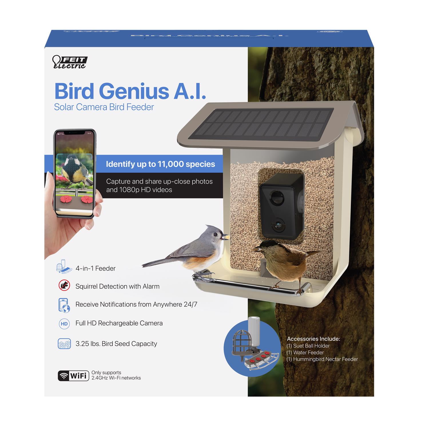Feit Brown Plastic Solar Camera Bird Feeder with AI Technology