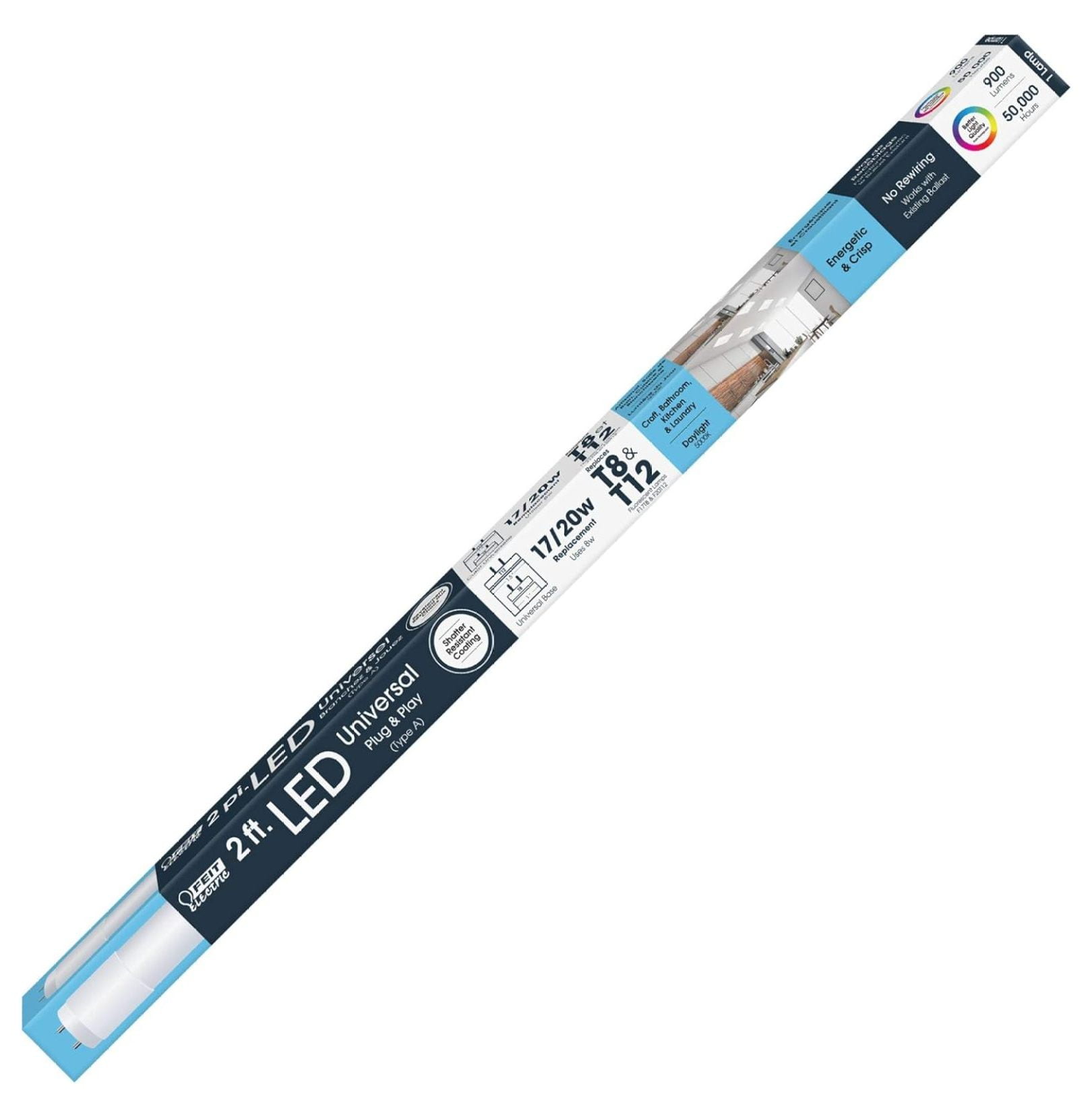 Feit 2 Foot LED Plug and Play Tube for T8 or T12 (5000K - 4-Pack)