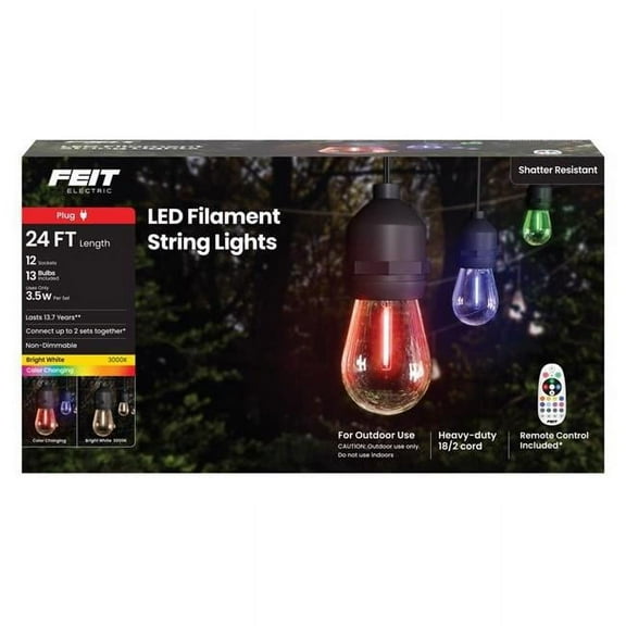 Feit 9101414 24 ft. LED String Lights with Remote Control, Multi Color - 13 Lights
