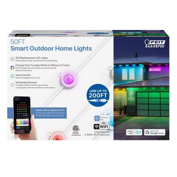 Feit 9102656 50 ft. LED Smart-Enabled Color Changing String Lights, Multi Color - 30 lights