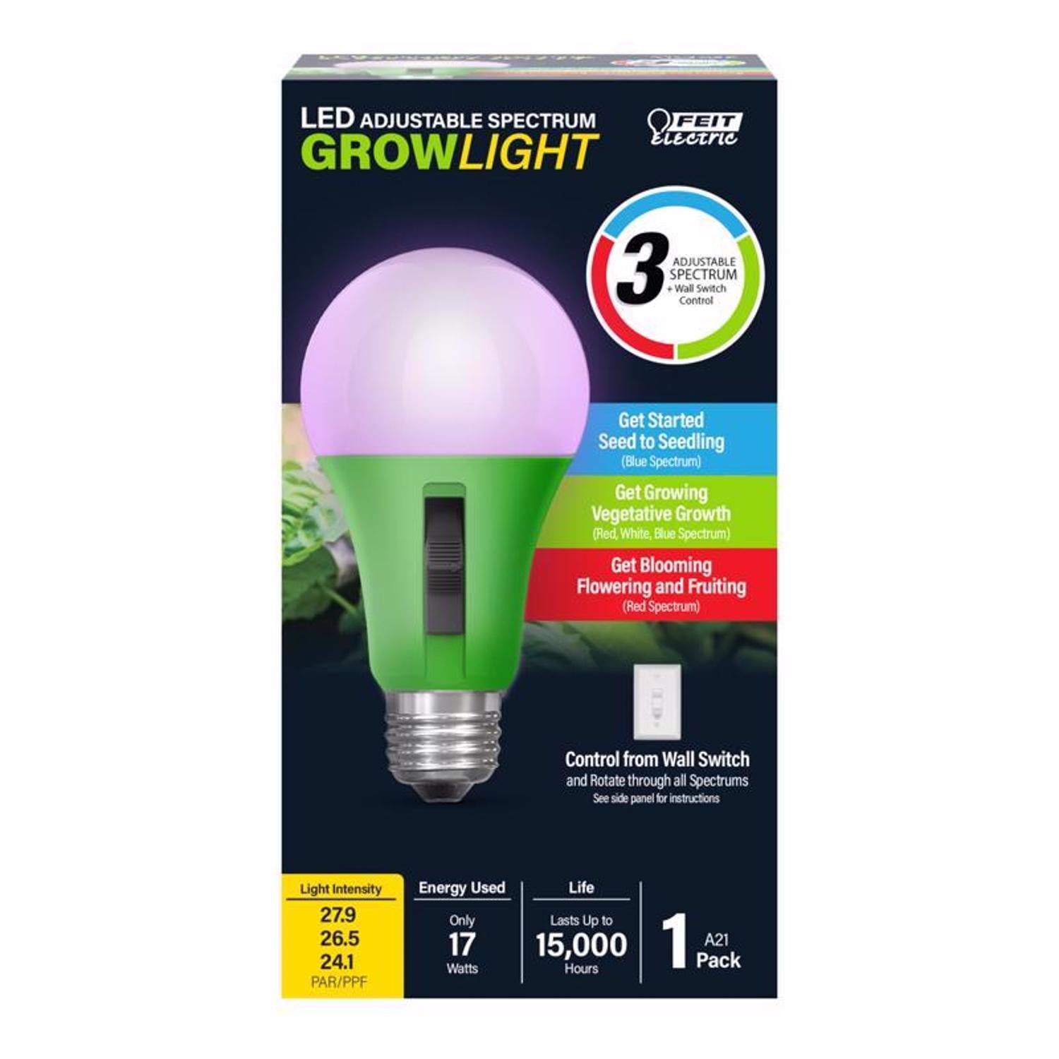 Green and White Adjustable Spectrum LED Grow Light Bulb