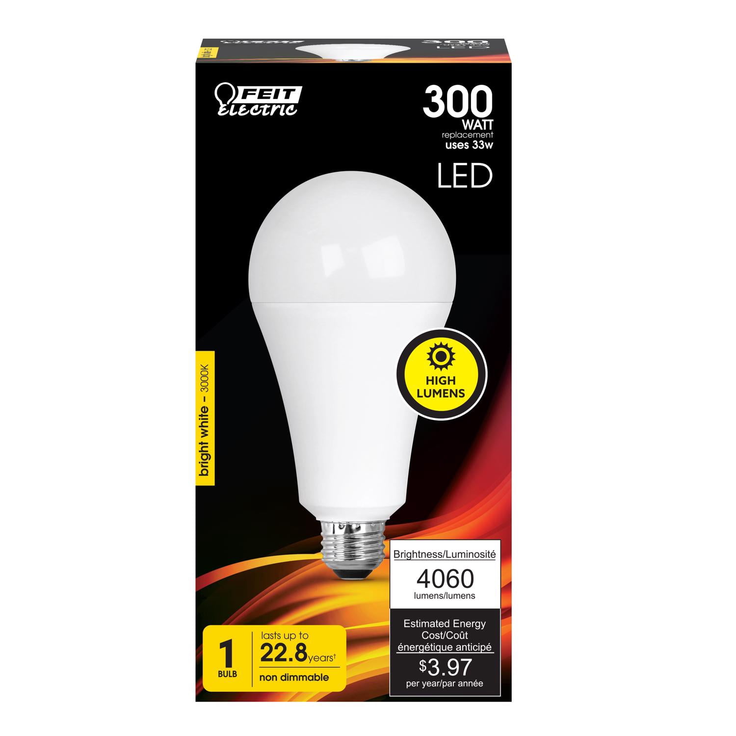 Feit Electric OM300/830/LED A23 300-Watt Equivalent Non-Dimmable Omni High Output LED Light Bulb, 300W, 3000K Warm White