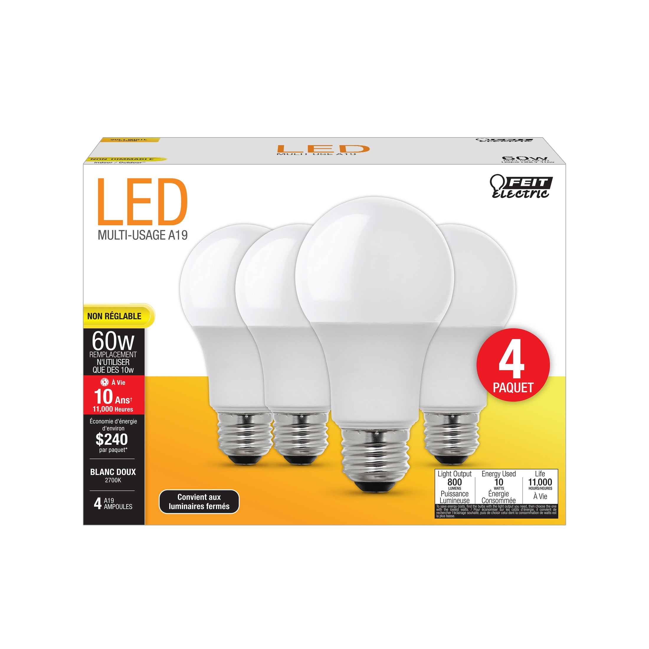Feit Electric 10 Watt LED 60 Watt Equivalent Soft White A19 E26