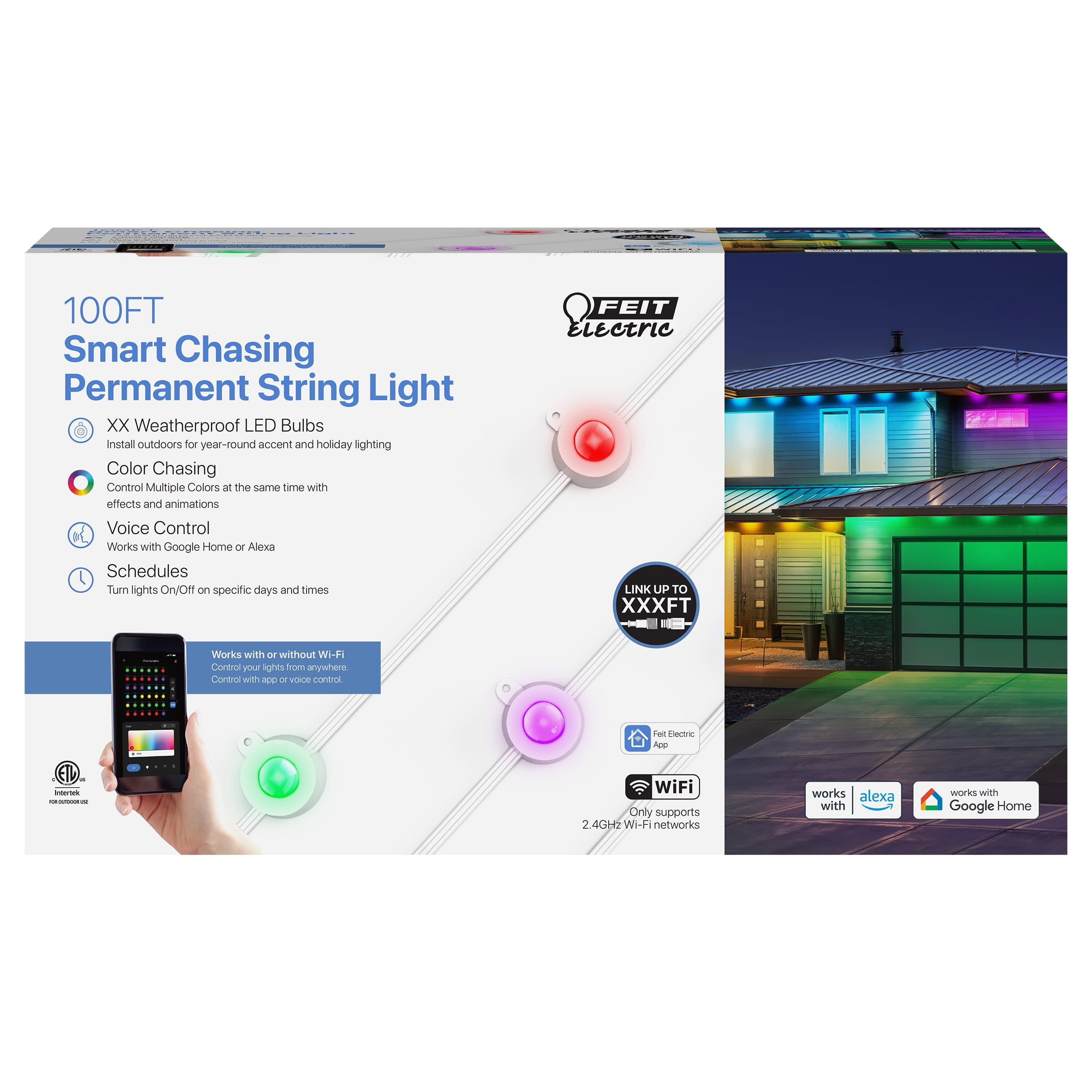 100ft Multicolor LED Outdoor String Lights with App and Voice Control