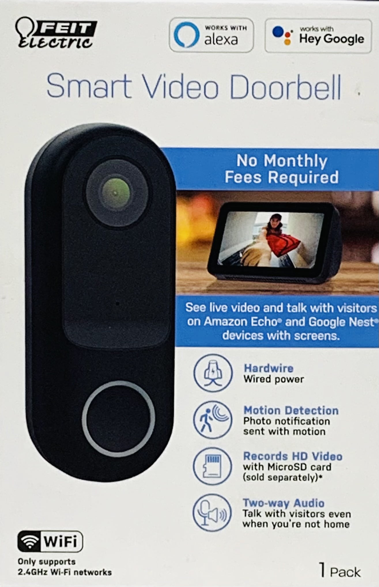 Feit Electric 1080p HD Smart Video Doorbell Camera (CAM/DOOR/WIFI/SD) (Box Damaged)