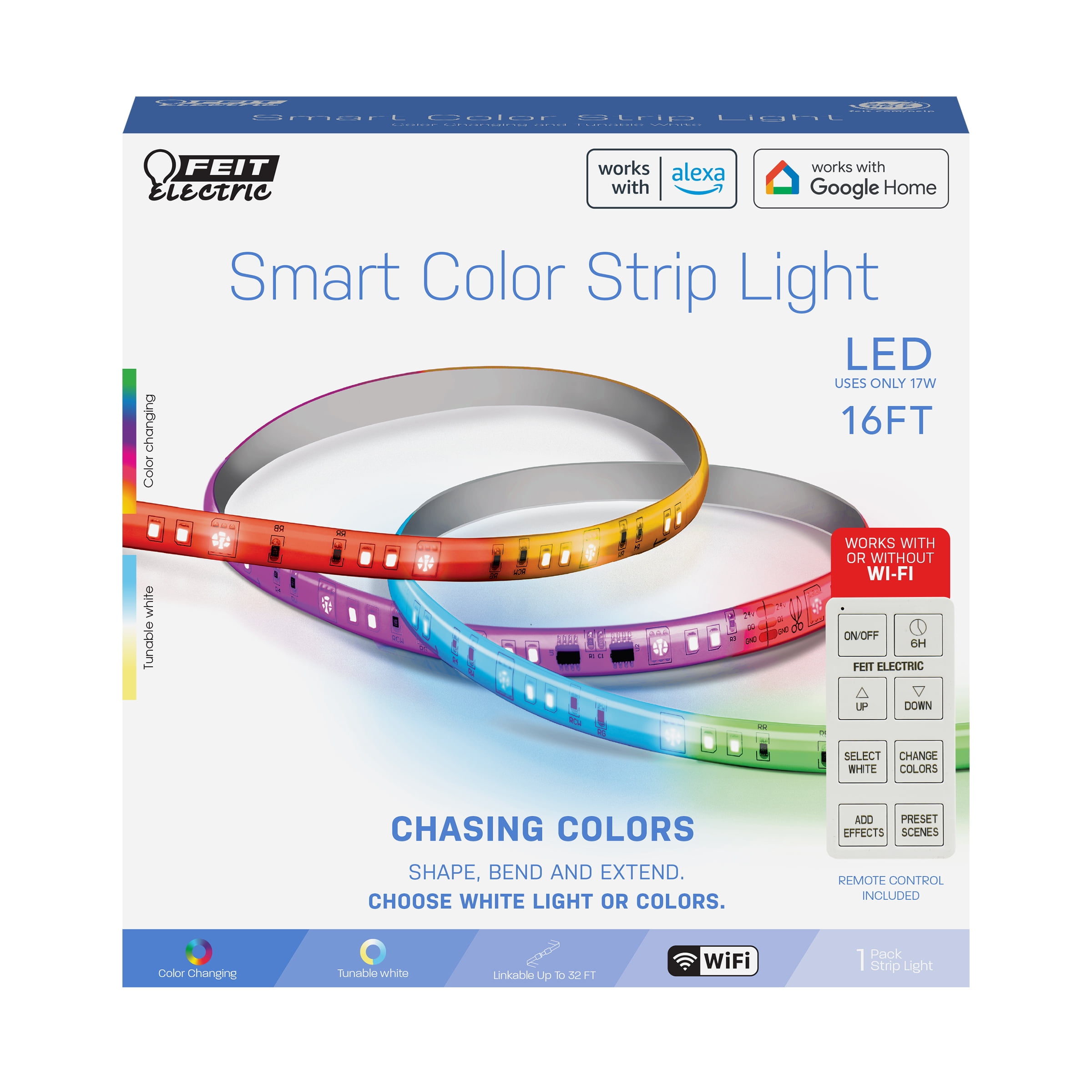Feit 16ft Color-Changing LED Smart Strip Light with WiFi