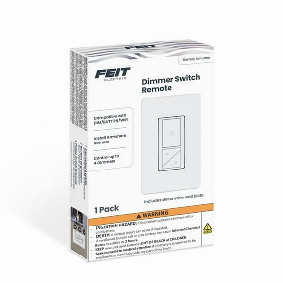 Feit Electric 3019179 200W Paddle Smart Enabled Dimmer Switch with Remote Control, White
