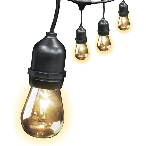 Feit Electric 20ft Incandescent and Weatherproof String Lights with 10 Outdoor Sockets, Linkable, 90+ CRI, E26 Base, 3,000-Hour Lifetime, Wet Rated, SL20-10, 15 (30 Lumens/11-watt) Bulbs Included