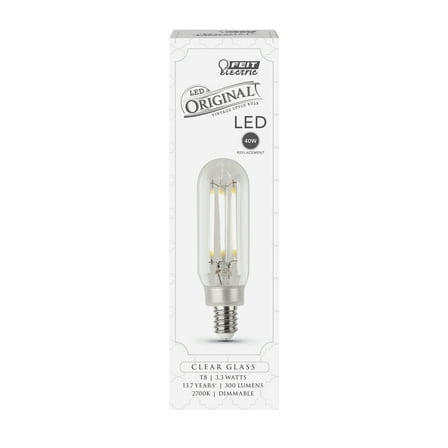 Feit Electric 3.3 Watt (40W Equiv.) Soft White Original Vintage LED Light Bulb, T8, E12, Dimmable