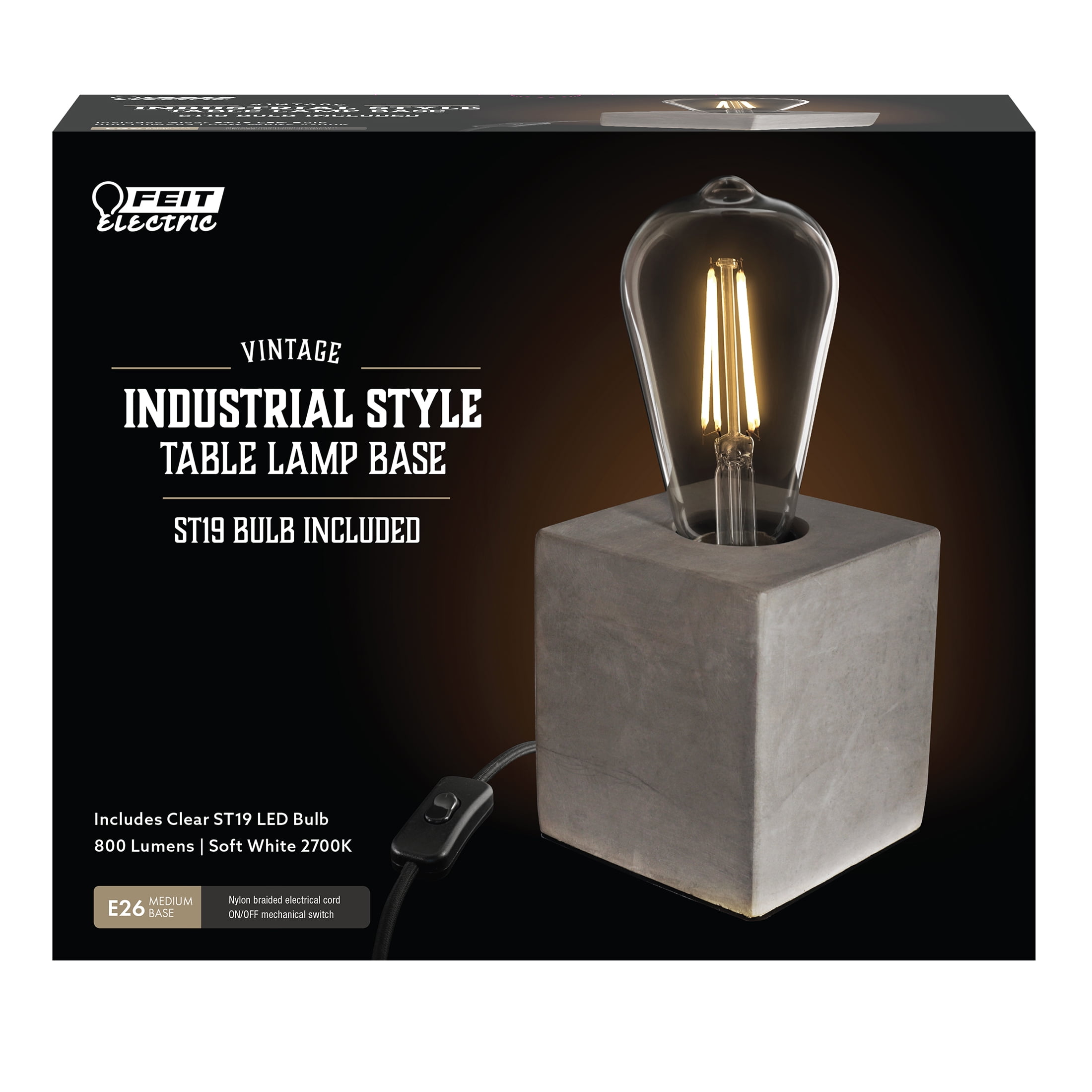 Feit Electric 3.5" Gray Cement Lamp with Clear ST19 Vintage 5.5 Watt E-26 Medium Base LED Bulb