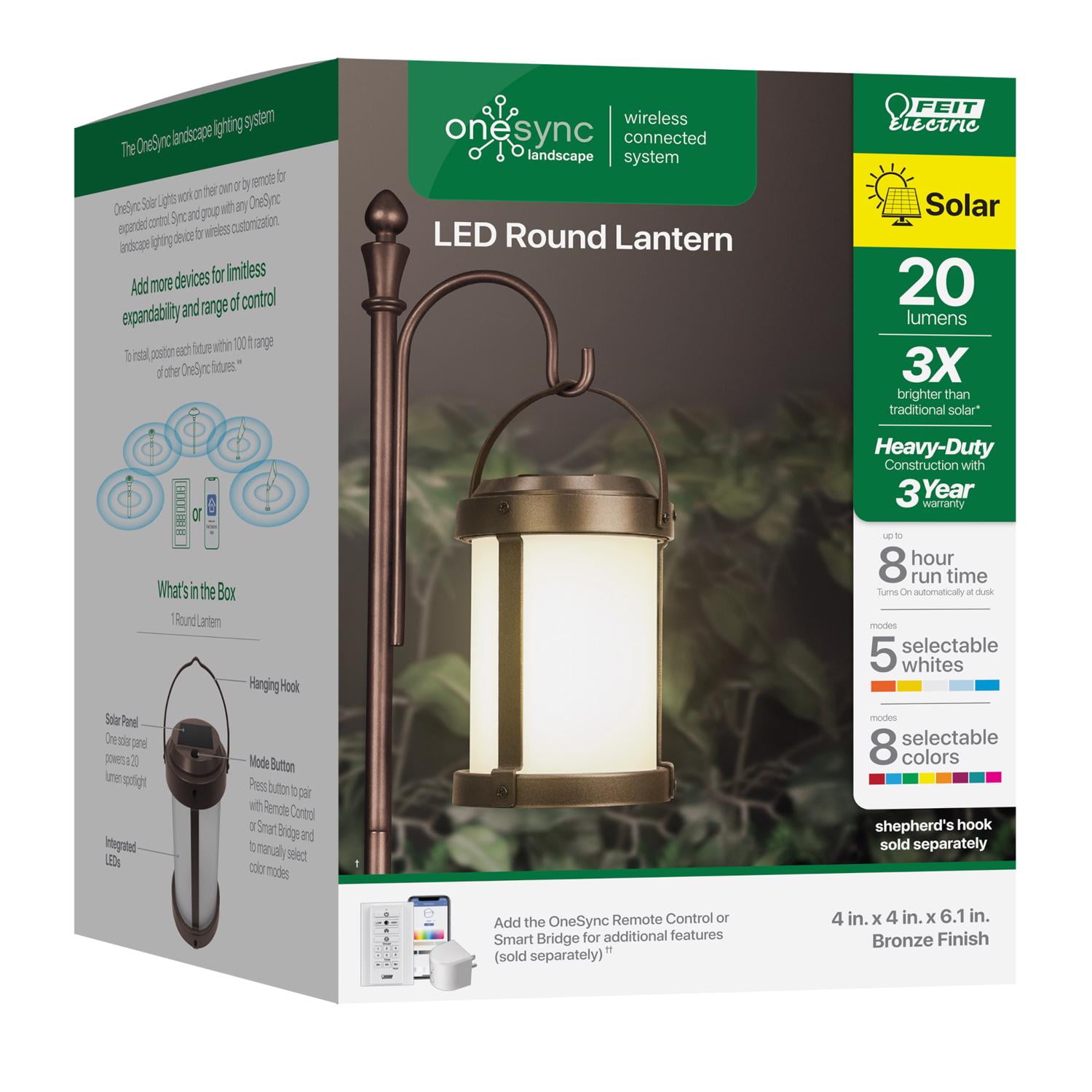Feit Bronze 4" Round Hanging Solar LED Lantern