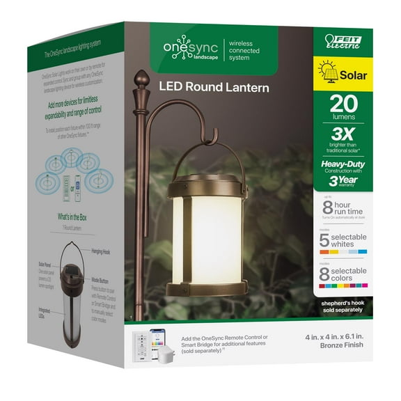 Feit OneSync Landscape Round Bronze Solar LED Hanging Pathway Light, 20 Lumens