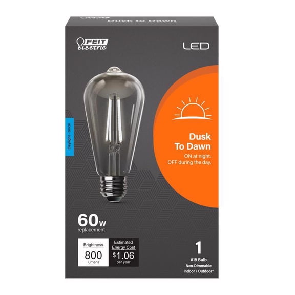 Feit Electric 3011412 60 Watt Equivalence ST19 E26 Medium LED Dusk to Dawn Bulb, Daylight