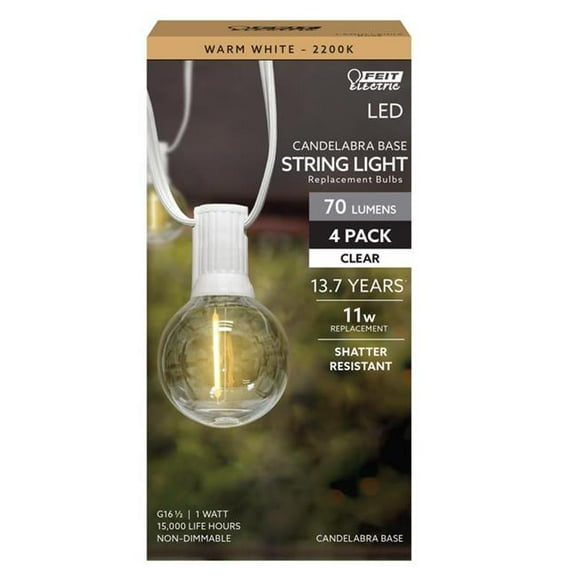 Feit Electric 3018038 11W G16.5 E12 Candelabra Filament Equivalence LED Bulb, Warm White - Pack of 4