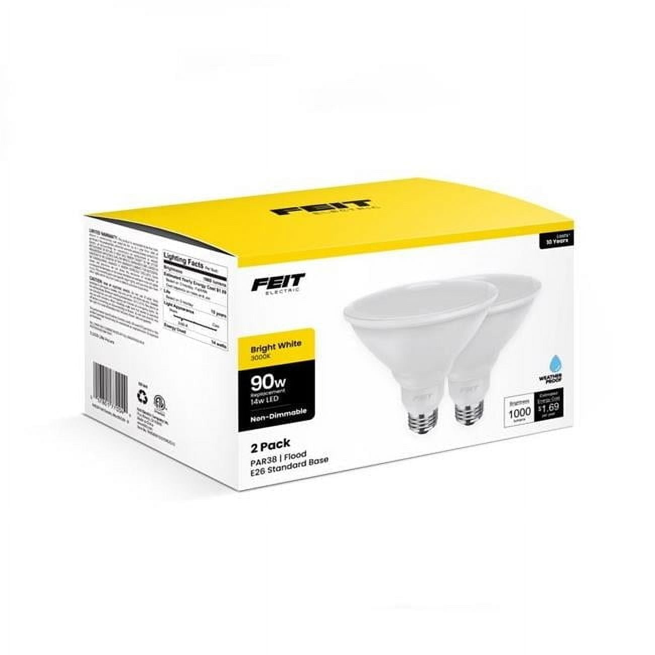 Feit Electric 3018663 90W PAR38 E26 Medium Equivalence LED Bulb, Bright White - Pack of 2