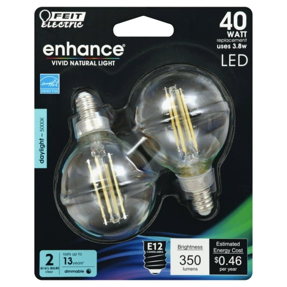 Feit Electric 3910643 Enhance 3.8W G16.5 Filament LED Bulb, 350 Lumens - Daylight