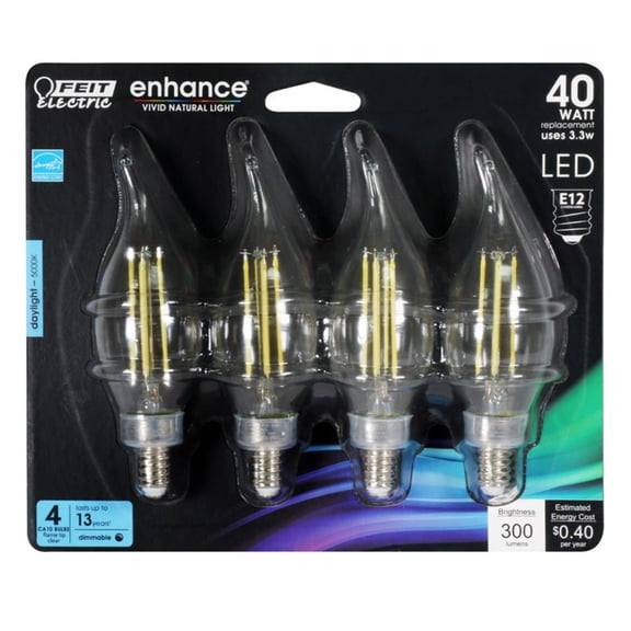Feit Electric 3910874 Enhance 3.3W Flame Tip Filament LED Bulb, 300 Lumens - Daylight