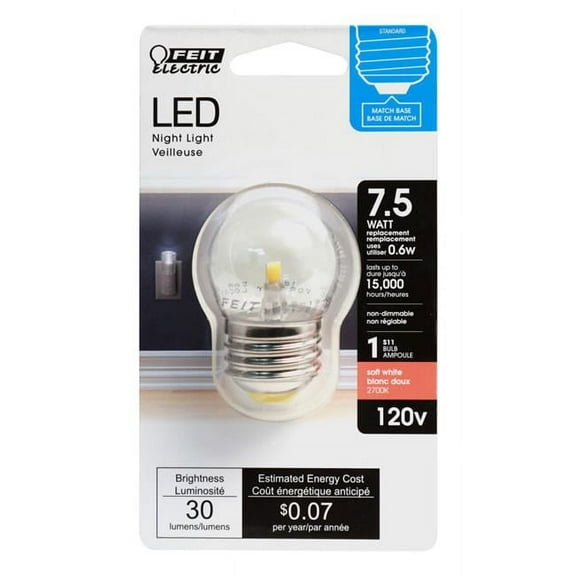 Feit Electric 3935194 7.5 watt Equivalence 0.6 watt 30 Lumen S11 Nightlight LED Bulb Soft White