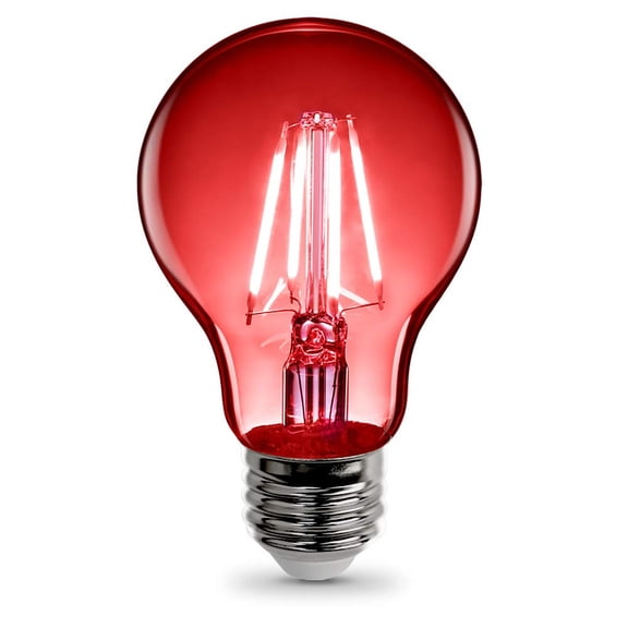 Feit Electric 4.5-Watt Dimmable Red Filament Glass, A19 Clear LED Light Bulb E26 Medium Base