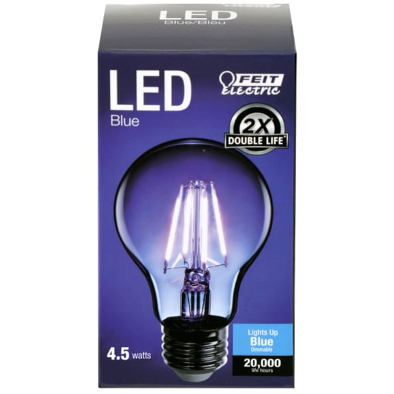 Feit Electric 4.5W (40 Watt Equiv) Clear Glass Blue A19 Filament LED Bulb E26 Med. Base, Dimmable