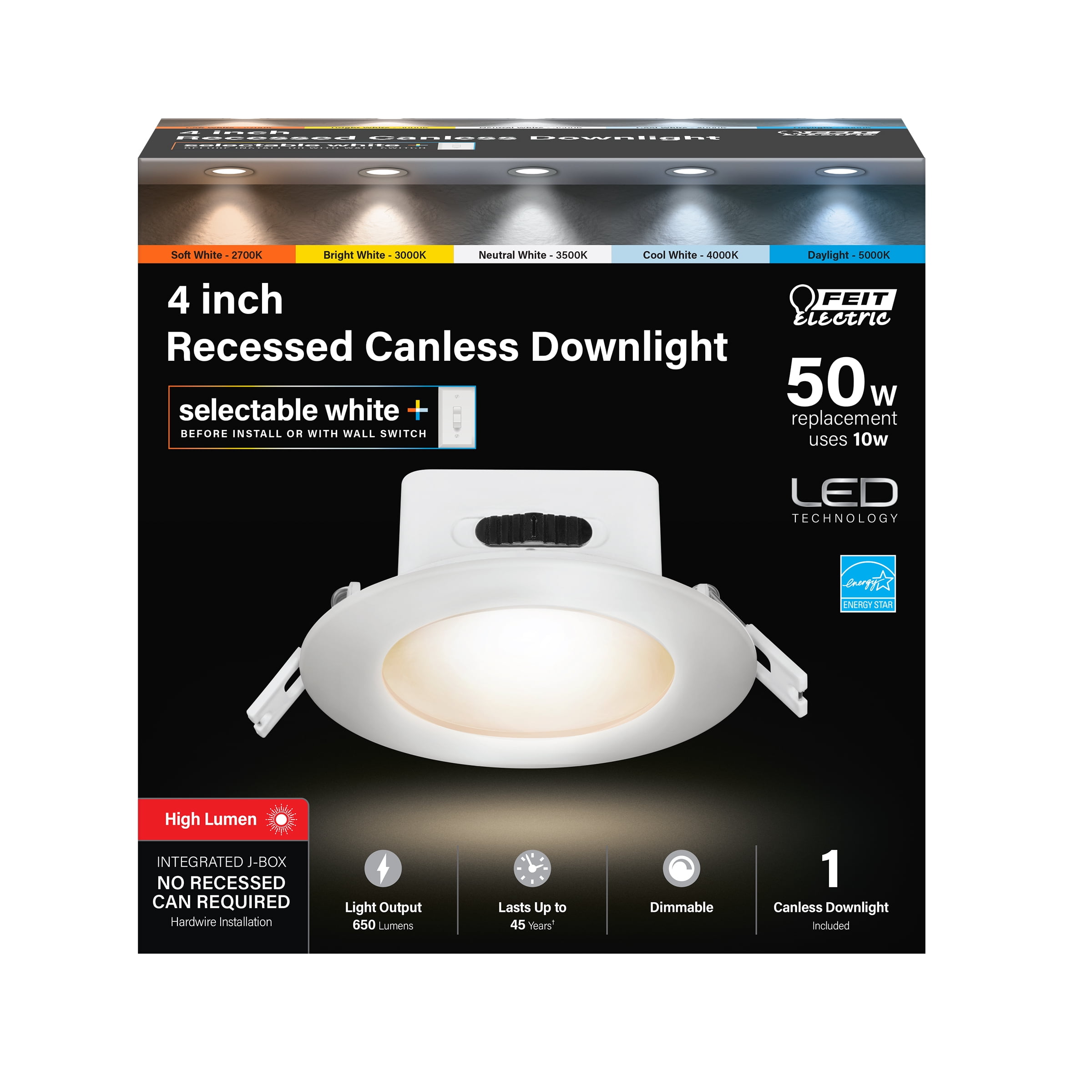 Feit 4-Inch White Aluminum LED Dimmable Recessed Downlight