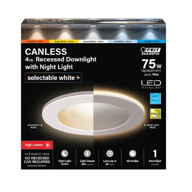 Sleek White Aluminum 6" LED Downlight with Night Light Mode