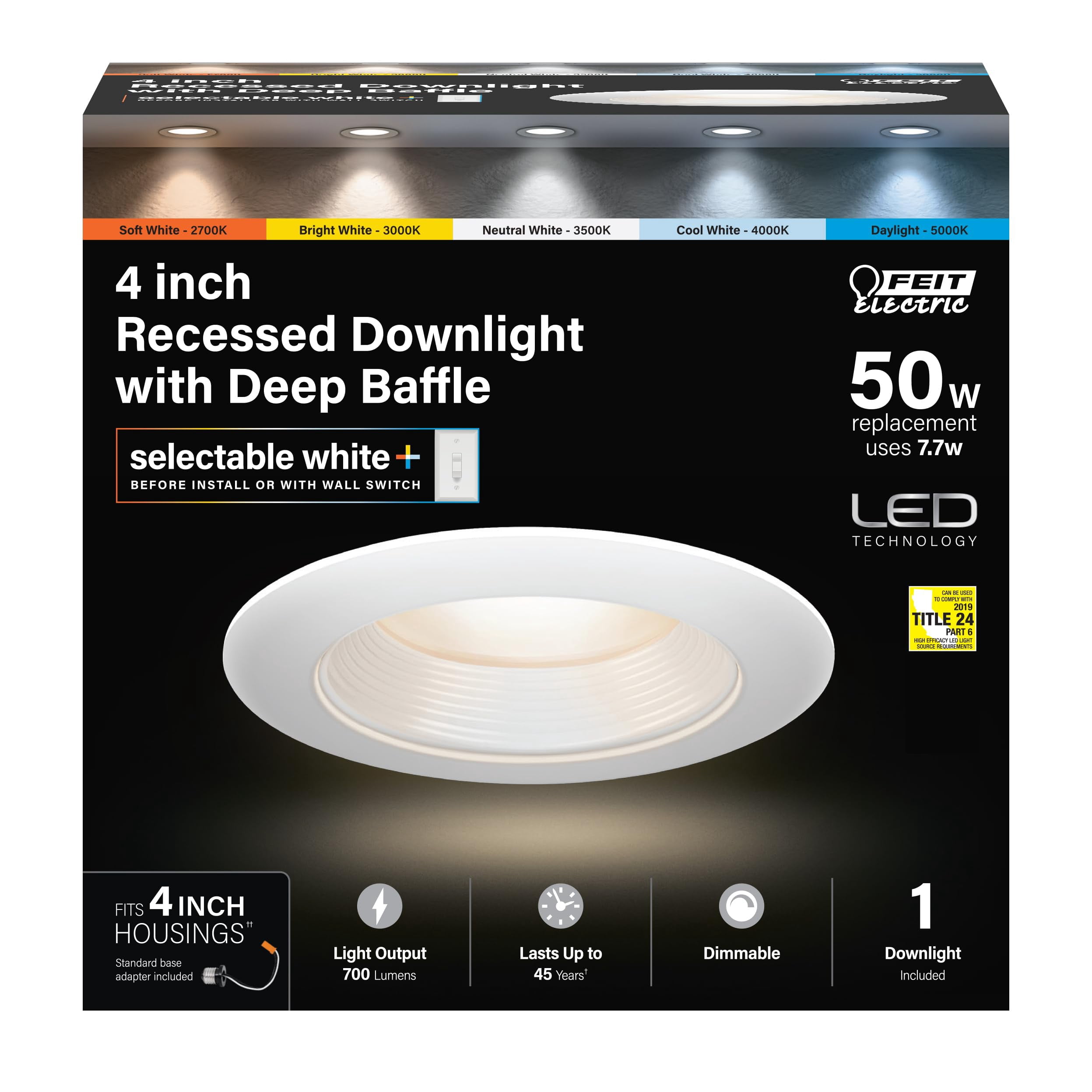 Feit Electric 4 inch Canless Recessed LED Downlight - Selectable Color ...