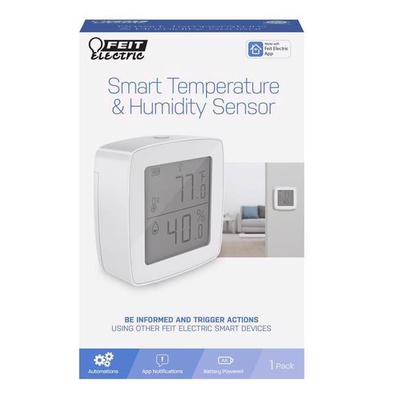 Feit Electric 4014238 1.1 x 2.77 in. Built in WiFi Heating Cooling Push Buttons Temperature & Humidity Sensor, White