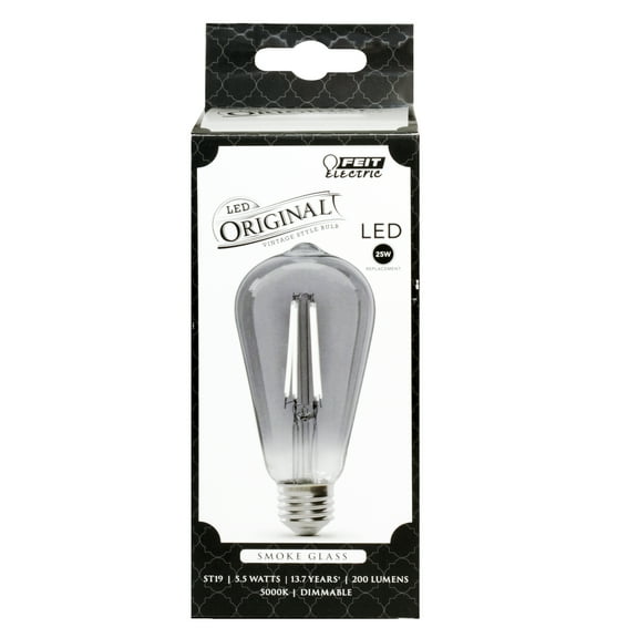 Feit Electric 5.5 Watts (25 Watt Equivalent) Dimmable Vintage Daylight ST19 Med Base E26, Smoke Bulb
