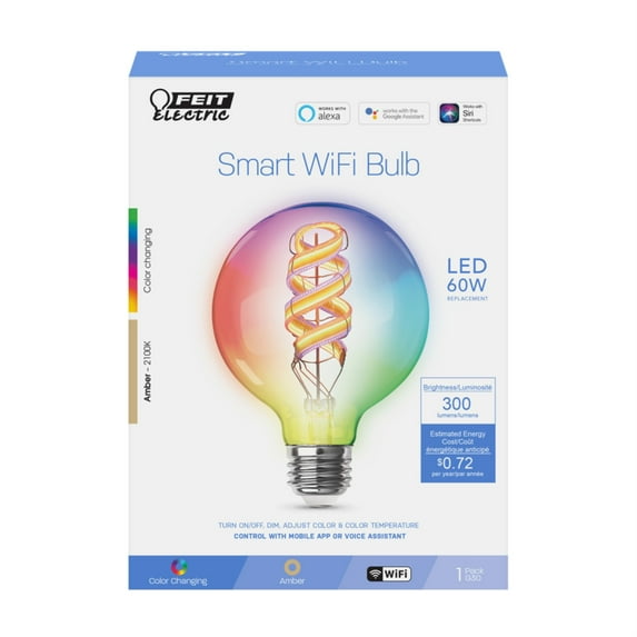 Feit Electric 6.5W (60W Equivalent) G30 E26 Color Change Spiral Filament Vintage Deco Smart LED