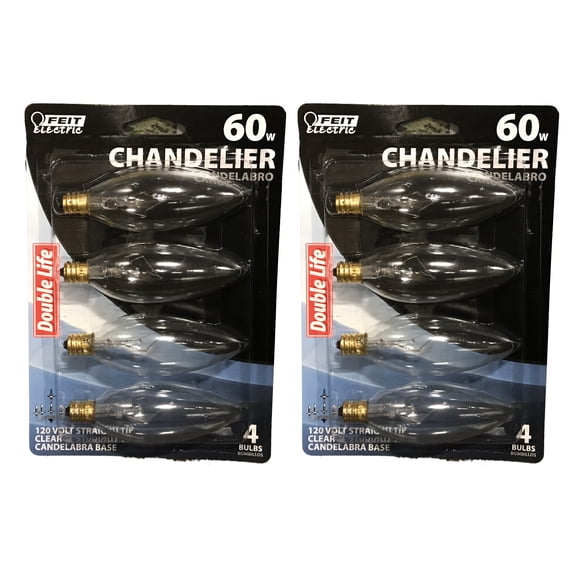 Feit Electric 60w Chandelier Candelabra Base Double Life 120v Light Bulbs 8 Pack
