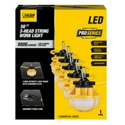Feit Electric 65W Pro Series LED 5000K String Work Light, 50 ft, 5-Lamps, Brightness 8,000 Lumens