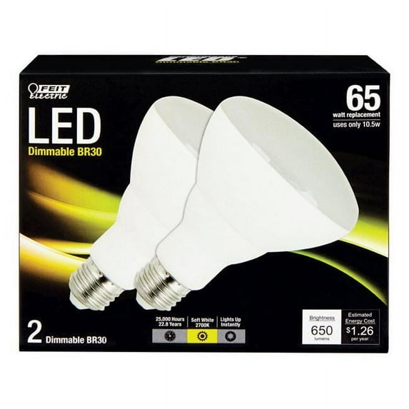 Feit Electric 7.2 Watt E26 Br30 Soft White Led Dimmable Light Bulbs 2 Count