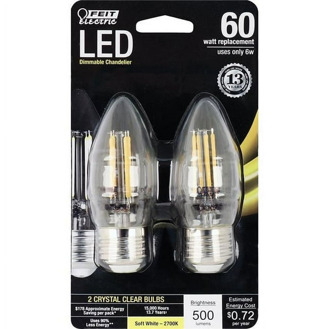 Feit Electric 7184815 6 Watt Equivalent Dimmable Chandelier Blunt Tip