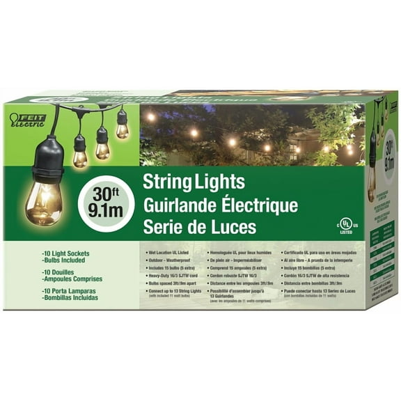 Feit Electric 72041 String Light Set, 130 V, 11 W, 15-Lamp, Incandescent Lamp, 30 ft L