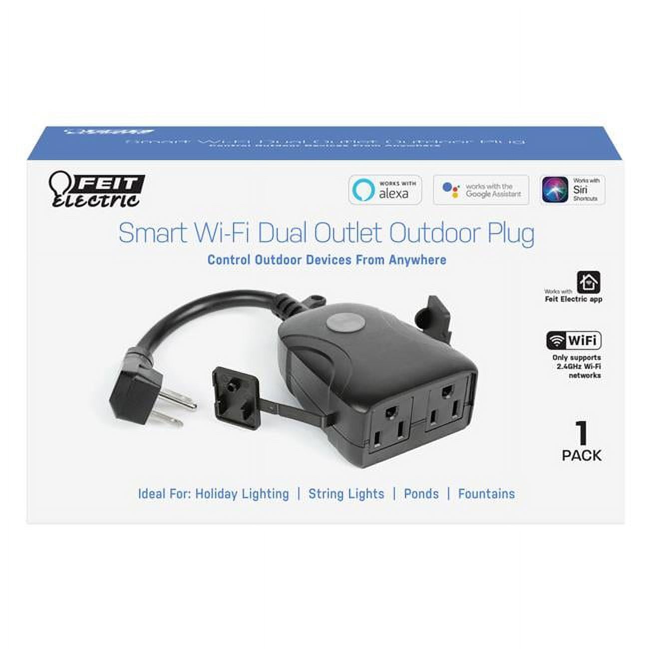 Feit Electric Black PVC Smart Dual Outlet Outdoor Plug with WiFi