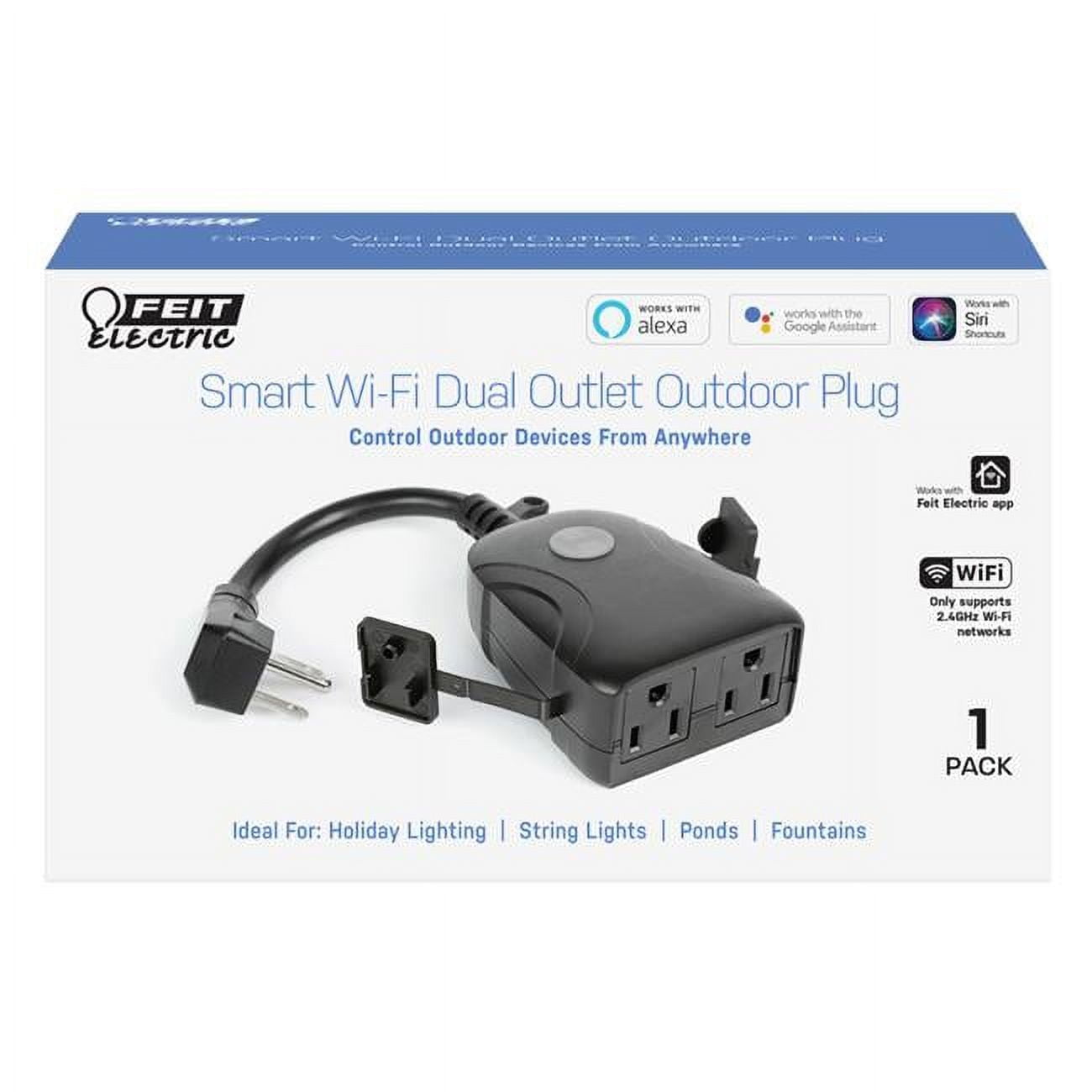 Feit Electric Black PVC Smart Dual Outlet Outdoor Plug with WiFi