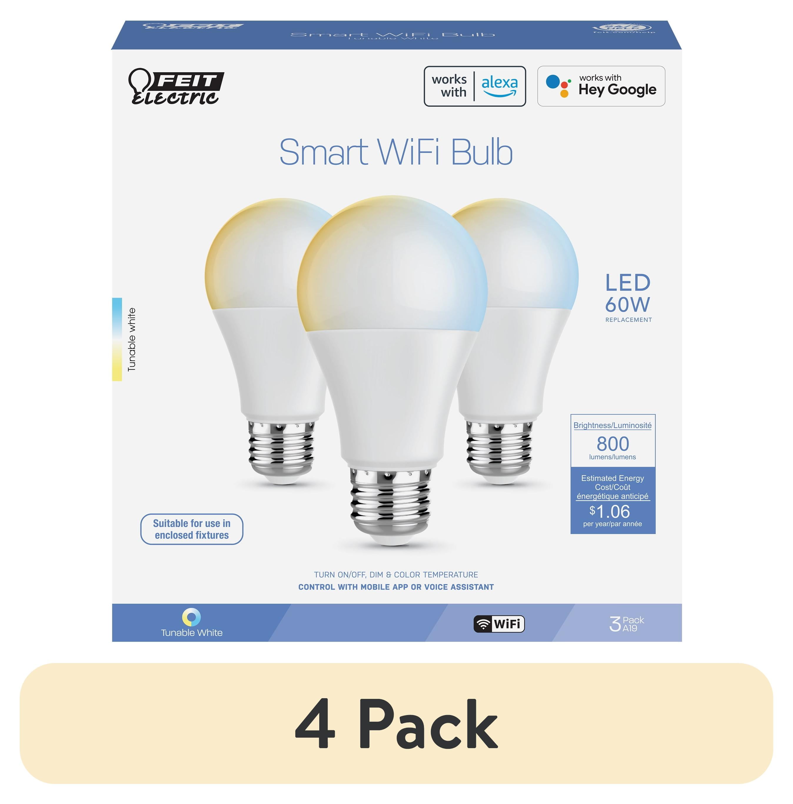 Feit Smart WiFi LED Bulb Adjustable White E26 Base 3-Pack
