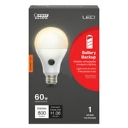 Feit Electric A19 Intellibulb LED 8.8W Soft White Battery Backup Light Medium Base E-26 Non-Dimmable